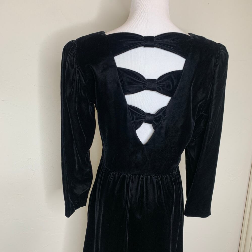 Lanz Black Velvet Bow Back Vintage Dress Sz 12 Medium - Picture 5 of 12